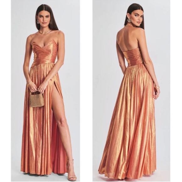 Retrofete Waldorf Apricot Metallic Strapless Ruched Maxi Dress Size XXL - Picture 1 of 12